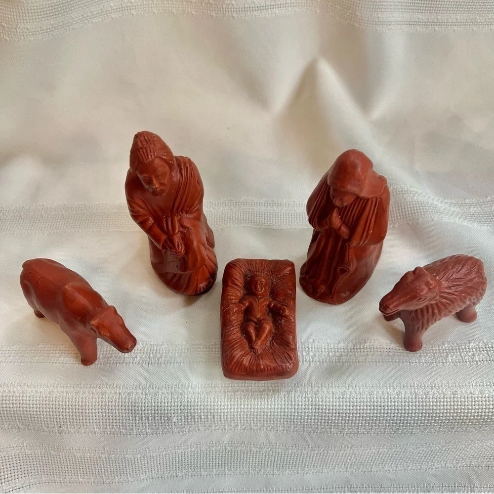 VTG Bangladesh Handcrafted Terracotta Nativity Set Red Clay Christmas Creche